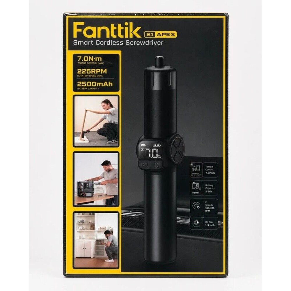 Fanttik S1 APEX Cordless Screwdriver, Smart Display, 7.0 Nm, 225 RPM, Black